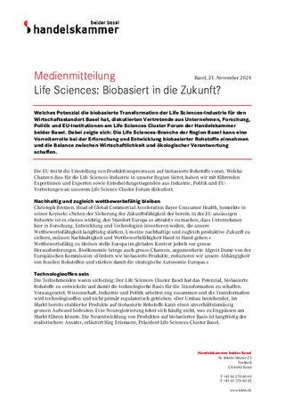 Medienmitteilung Life Sciences Cluster Forum 2024
